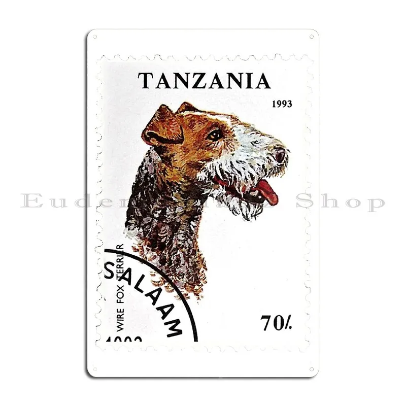 Tanzania Wire Fox Terrier Vintage Postage Stamp Red Amber65 Metal Signs Design Mural Design Party Design Pub Tin Sign Poster