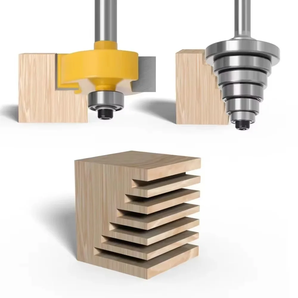 2PC 8MM Gambo Fresa Intaglio del Legno Rabbet Router Bit con 6 Cuscinetti Regolabili Tenone Fresa Carburo Cementato