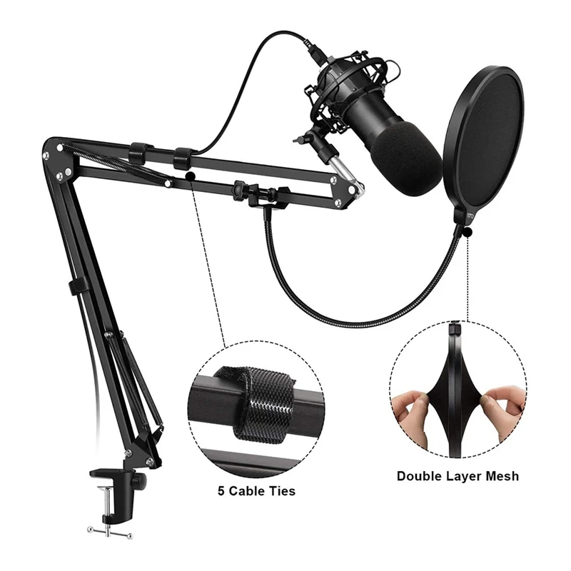 Microphone Stand,Adjustable Desk Suspension Scissor Arm Mic Boom Arm For Blue Yeti,Snowball&Other Mics,Recording,Games