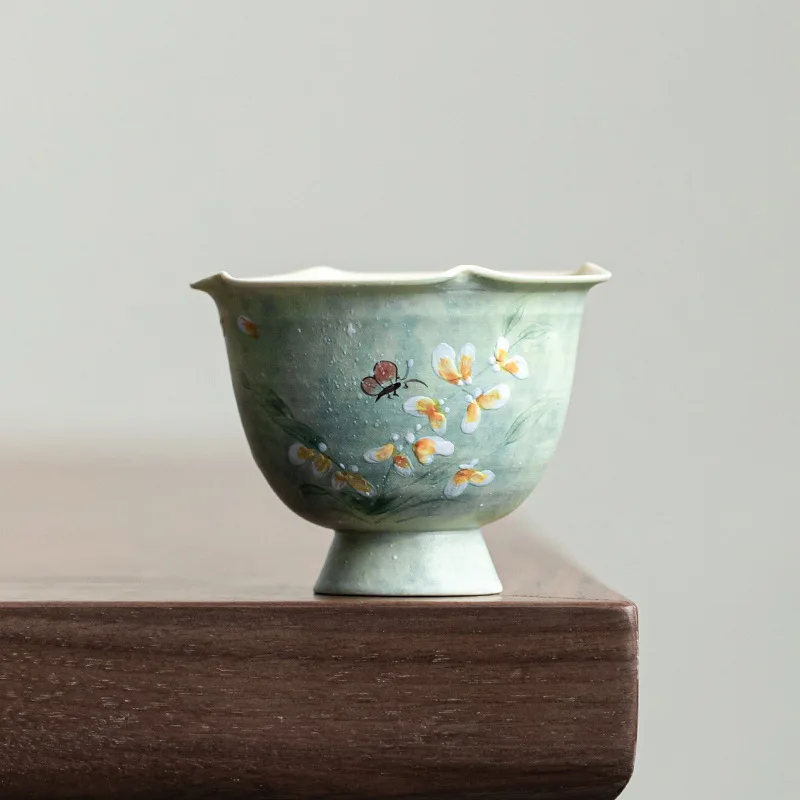 

Креативная одинарная дегустационная чашка владельца ондиума с ручной росписью, изысканная чашка с цветочным горлышком, послеобеденный чай в китайском пасторальном стиле