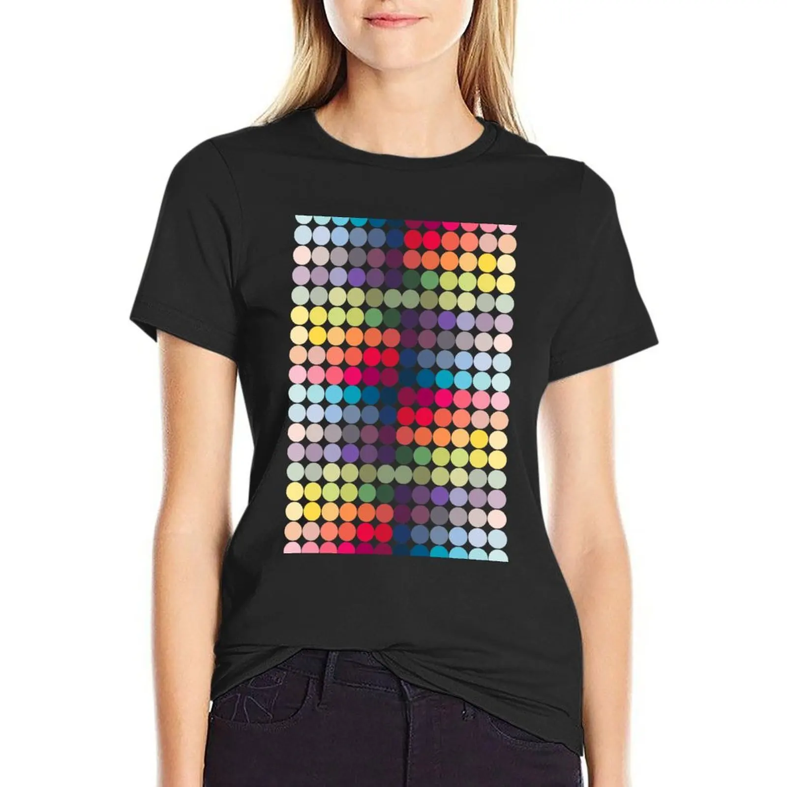 Rainbow dots, Colour palette, polka dots T-Shirt funny anime clothes tees t shirt for Women