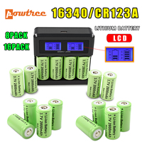 Powtree 16P 2800mAh Rechargeable 3.7V Li-ion 16340 Batteries CR123A RCR 123 ICR Battery for LED Flashlight Travel Wall Charger
