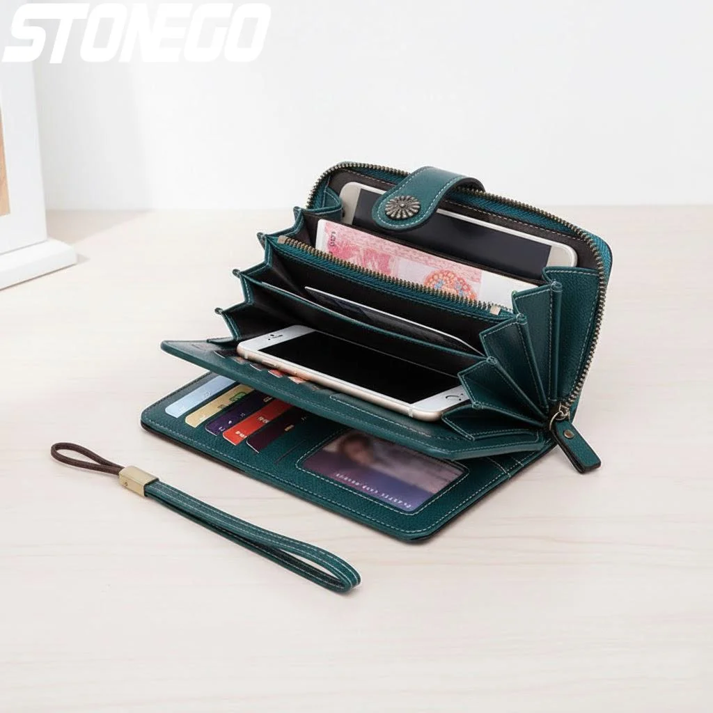 

Стильный женский кошелек из натуральной кожи с RFID-защитой, многофункциональный, с ремешком на запястье, идеально подходит для вечеринок и повседневного использования