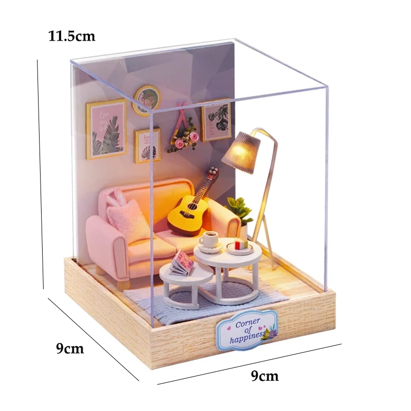 DIY miniatuur poppenhuis 3D puzzel klein huis assemblage gebouw model kit speelgoed huis met meubels verlichting houten ambachten geschenken