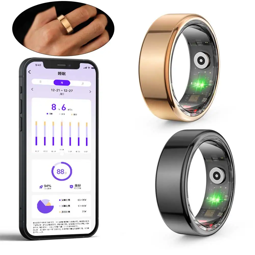 R02 Smart Ring Multifunctional Step Health Tracker Heart Rate Blood Oxygen Monitor Waterproof Men Women Sleep Fitness Monitoring