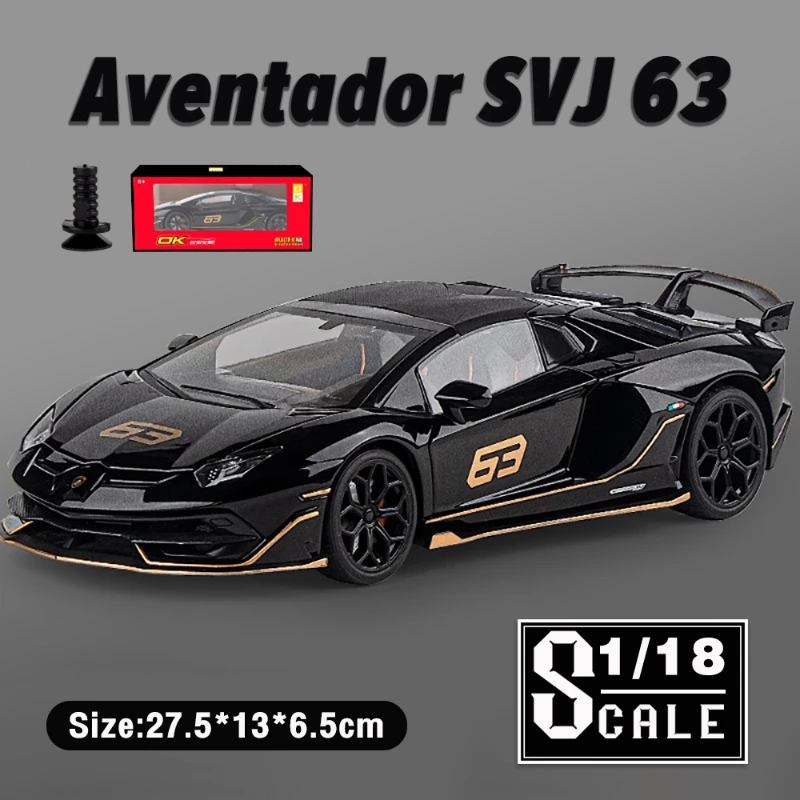 

Bigger 1/18 Aventador SVJ 63 Supercar Metal Model Cars Toys Diecast Alloy for Boys Children Kids Toy Car Vehicle Sound and Light