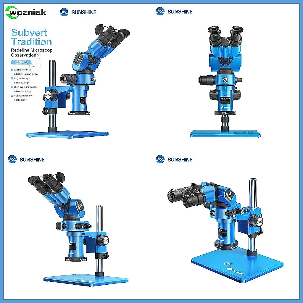 

Тринокулярный микроскоп SUNSHINE R360 Pro, 0,7-5,8-кратный зум и 180 ° Регулировка окуляра для точности