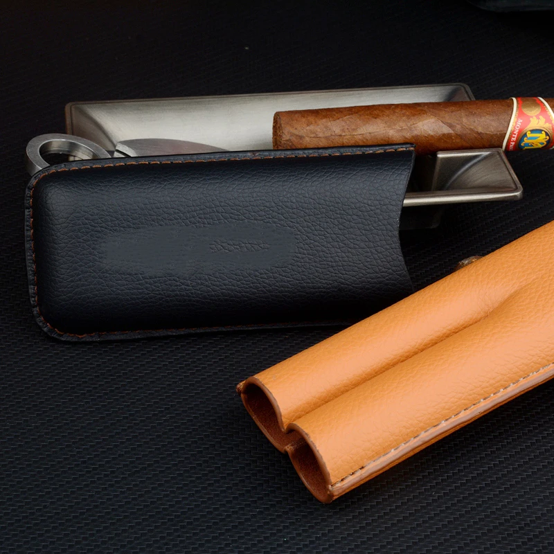 Contract Color Cigar Case PU Leather Cigar Holder Travel Cigar Humdor 2 Tubes 54R Cigar Box Exellent C Logo Smoking Accessory