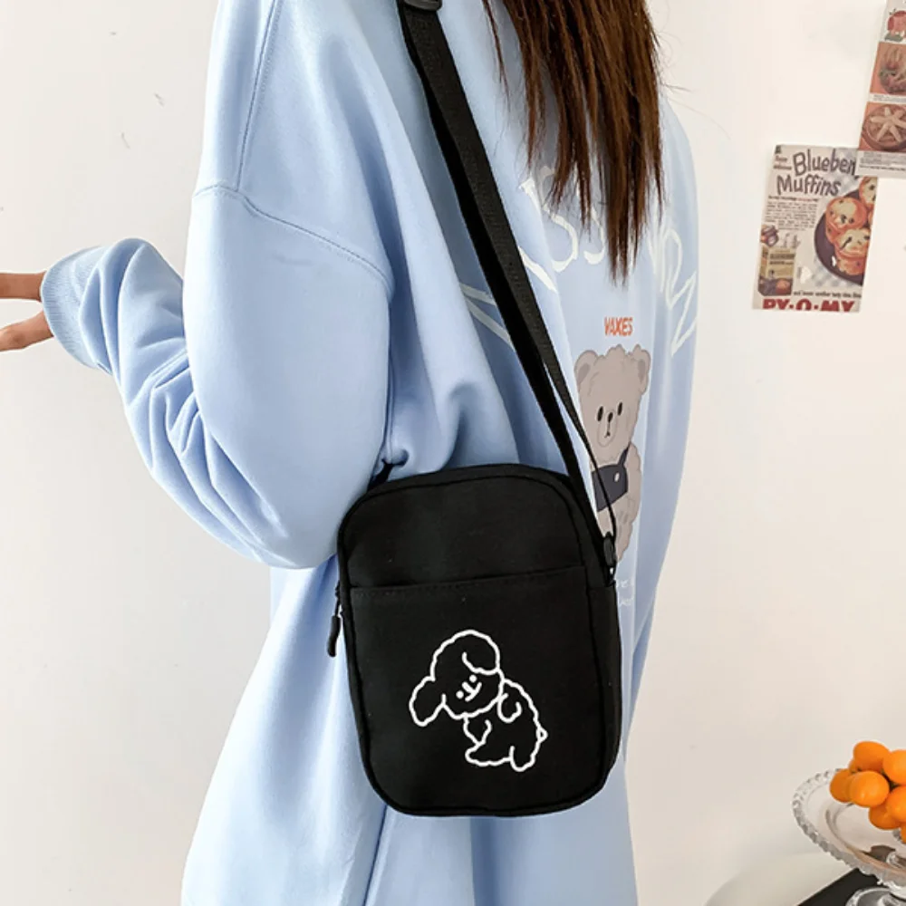 

Casual Canvas Cute Tote Bag Solid Color Lovely Print Messenger Bag Adjustable Shoulder Strap Crossbody Bag