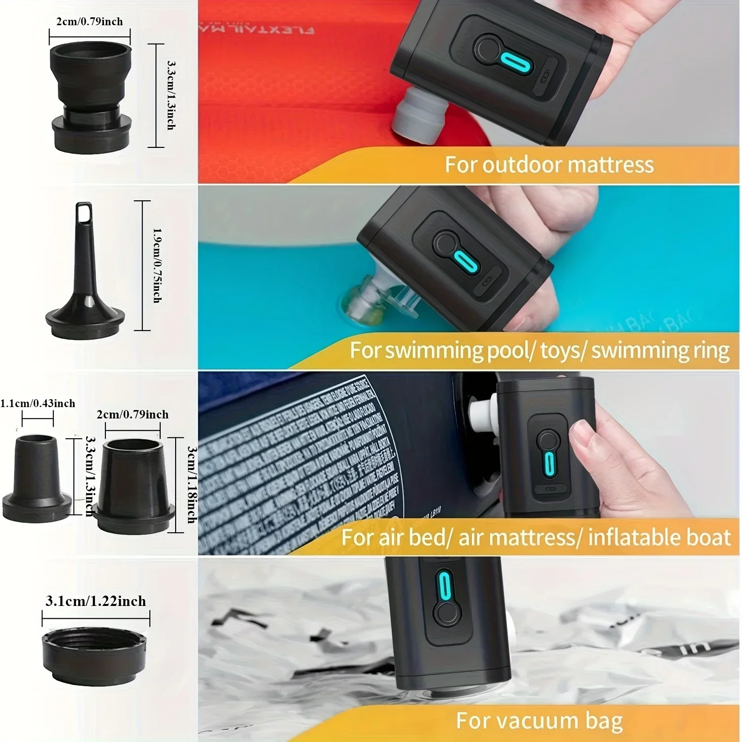 Portable Electric Air Pump for Camping, Inflator Deflator with LED Light, Rechargeable Mini Air Compressor for Air Mattress Boat - view 3