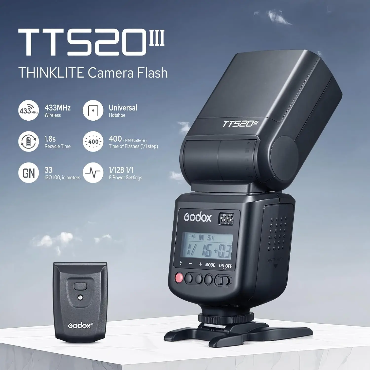 Godox TT520 III GN33 Manual Camera Flash with RT-16 Wireless Transmitter Universal Hot Shoe Mount for Canon Nikon Sony Pentax