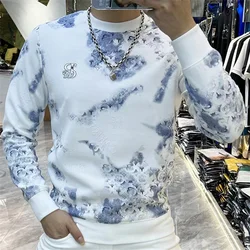 Men's Clothing Blue Pullover Top printing Sweatshirts for Man embroidery Hoodieless Slim Fit Style top