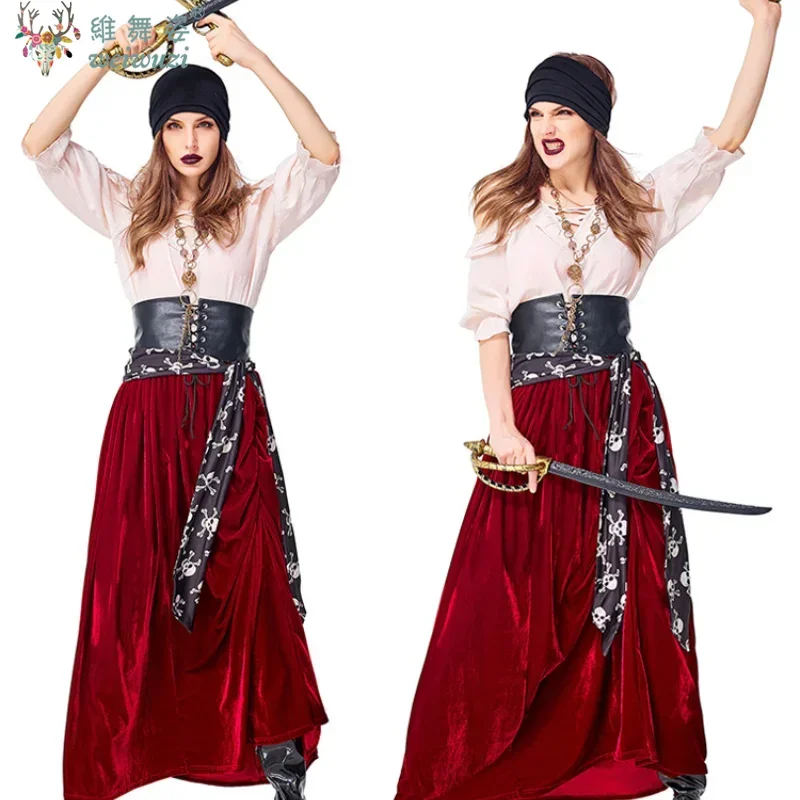 أنثى قراصنة الكاريبي الكابتن تأثيري حلي هالوين البدلة القوطية جاك امرأة فستان بتصميم حالم لعب الأدوار تأثيري البدلة يتوهم #6