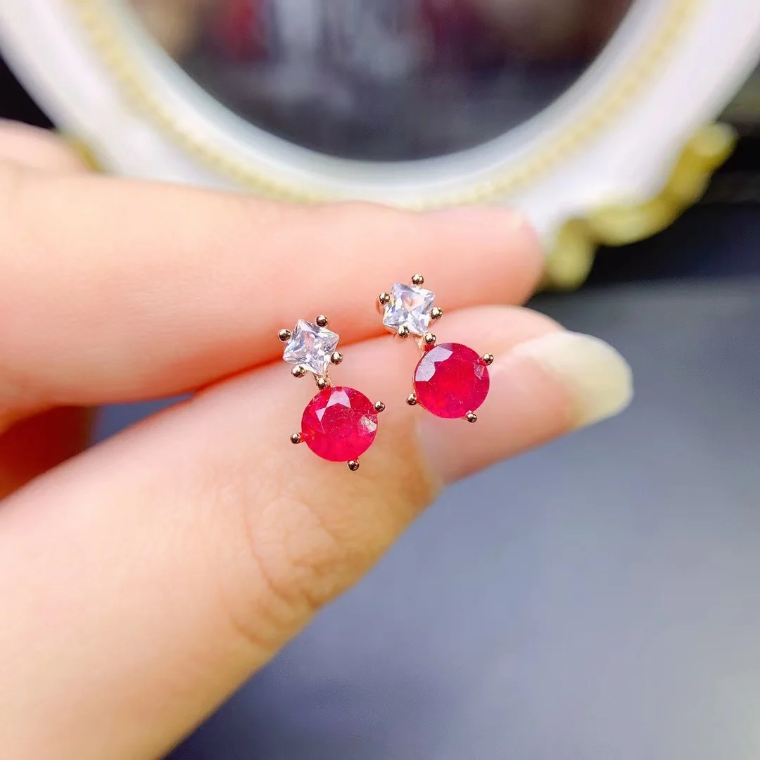 

The 925 sterling silver round vintage ruby Diamond earrings are a true jewelry wedding anniversary earring gift for women