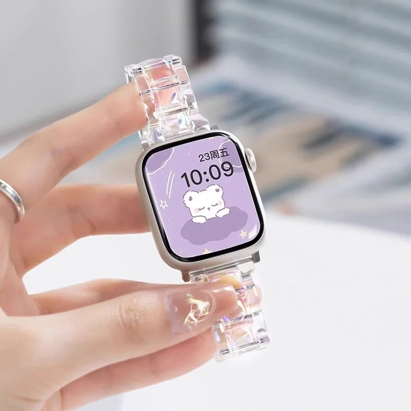 Transparentes, schmales Armband für Apple Watch Ultra 2 49mm 46 42 44 40 38 41 45mm, Damenarmband für iWatch S12 11 10 9 8 SE 7 6 5 4 3