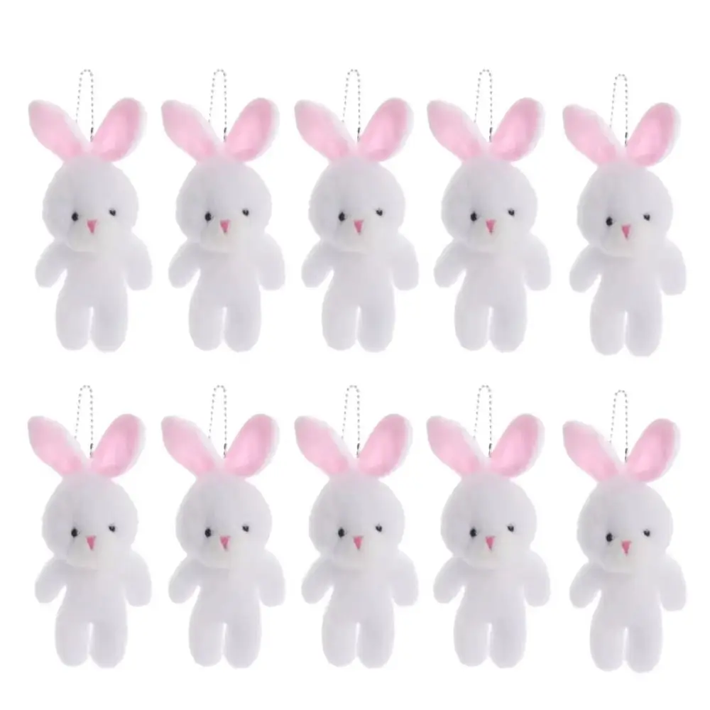 10Pcs Cartoon Animal Little Rabbit Stuffed Keyring White Rabbit Keychain Cute 18cm Easter Party Bunny Schoolbag Ornaments