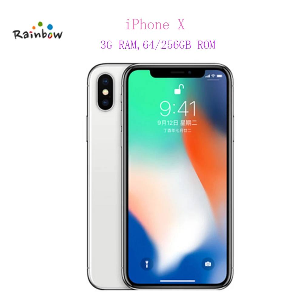 هاتف Apple iPhone X 3GB RAM الأصلي 64GB 256GB ROM Face ID 5.8 "iOS Hexa core 12.0MP كاميرا خلفية مزدوجة غير مقفلة 4G LTE هاتف محمول