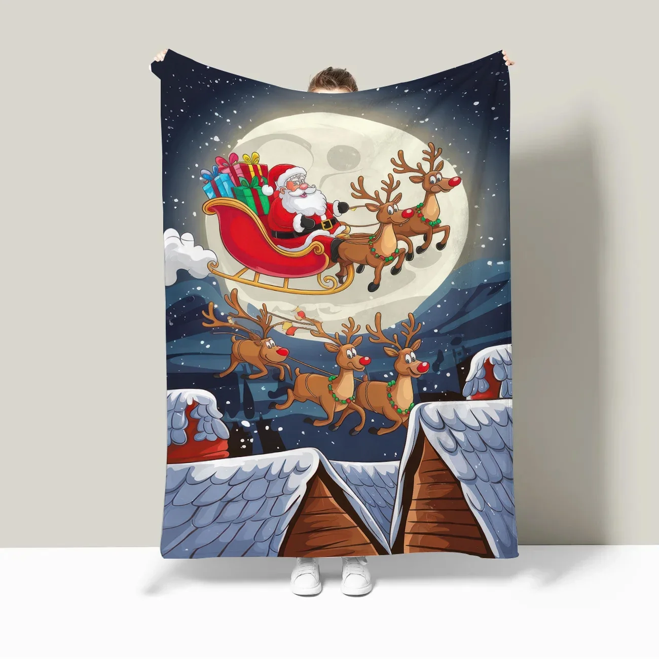 1pc Santa's Sleigh Ride Christmas Flannel Blanket: Cozy Magic for the Holidays A blanket for taking a nap in the office