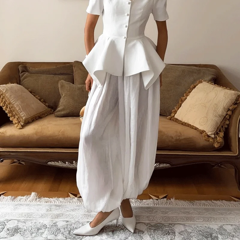 Talenza Women's Fashion Casual Pants Elegant Solid Patchwork Loose Long Pants Vintage Summer Commuter High Street Female Pants