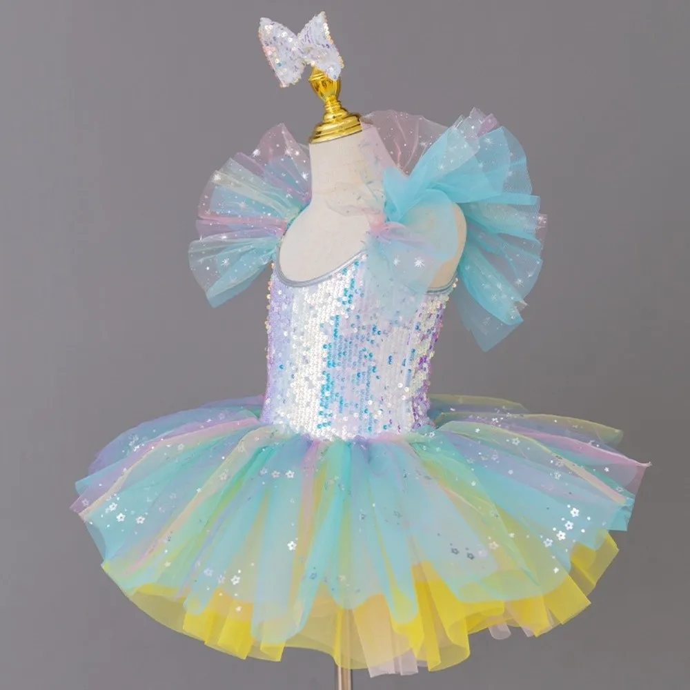 Bowknot Sequined Toddler Girls Ballet Dress Fluffy Skin Friendly Ballet Tutu Skirt Soft Princes Dress Swan Dance Costumes