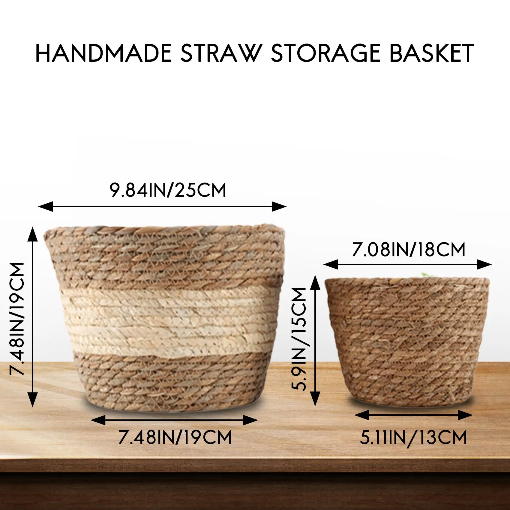 

2 шт., корзина для хранения соломы ручной работы, напольный цветочный горшок из ротанга, домашний и уличный цветочный горшок, контейнер для растений-BAAQ