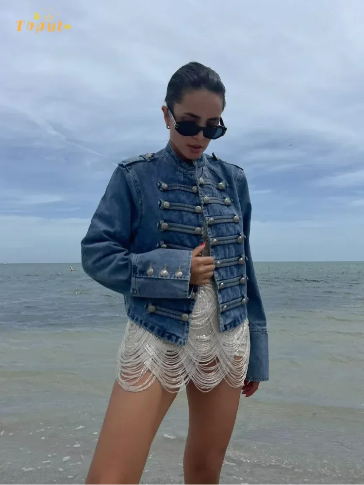 Vintage Denim Military Jacket Women Retro Solid Round Neck Single Breasted Slim Crop Coat 2026 New Lady Daily Street Outerwear 2 Vintage Denim Military Jacket Women Retro Solid Round Neck Single Breasted Slim Crop Coat 2026 New Lady Daily Street Outerwear 2