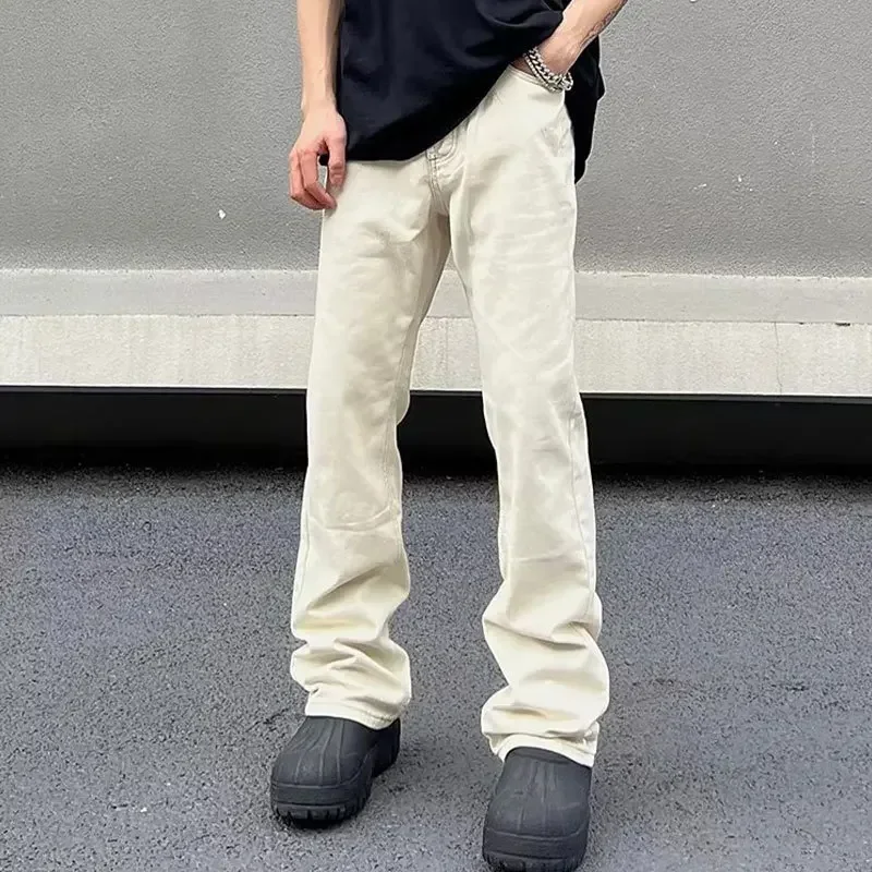 

Jeans Men Denim Pants Long Pant Slim Fit Casual Regular Splice Button Pocket High Waist Straight Trousers Simple Autumn