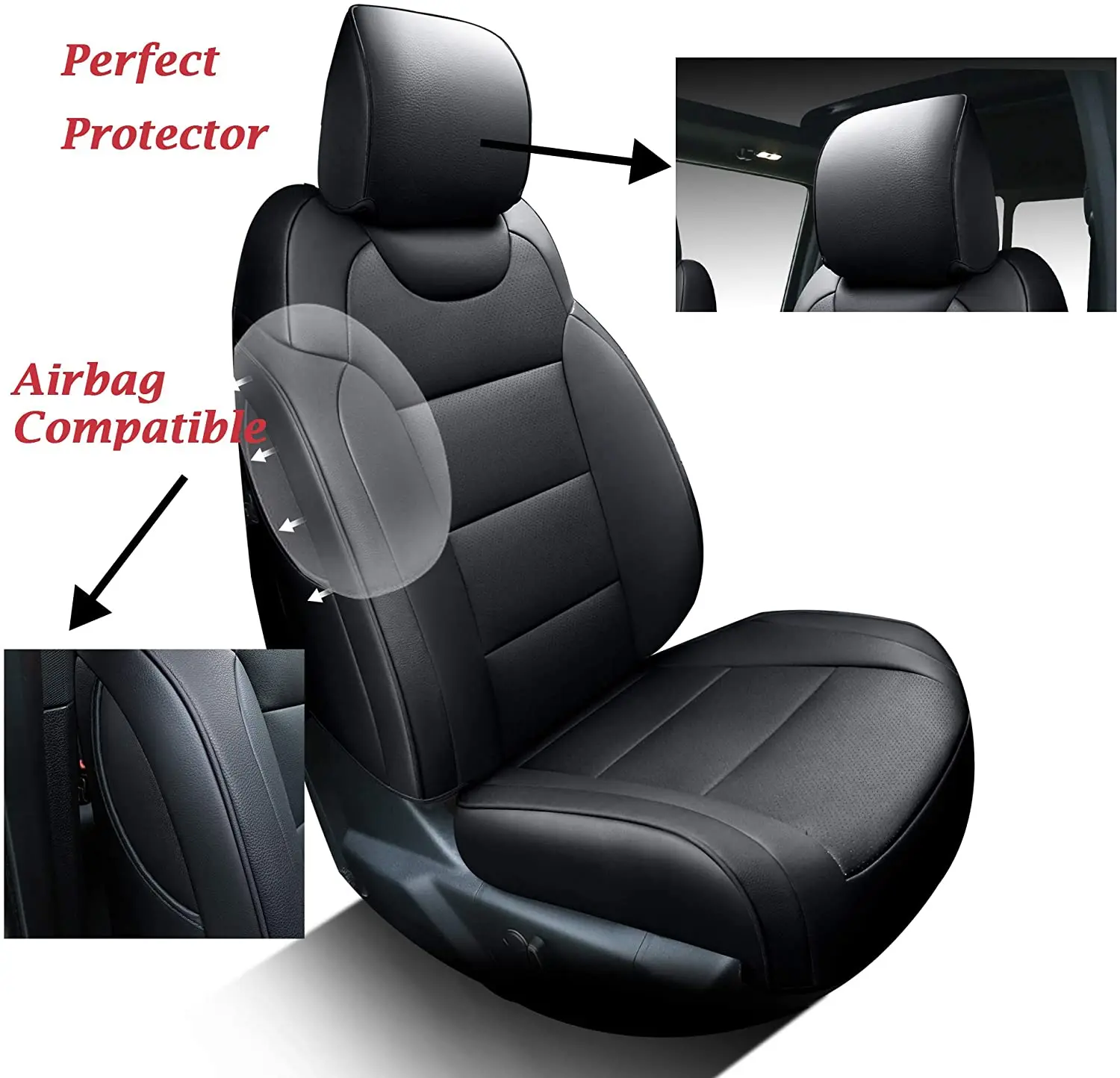 Custom Fit 5-Seat Faux Leather Full Coverage Truck Seat Covers Full Set Seat Protector For 2015-2022 Ford F150 Raptor F250 F350