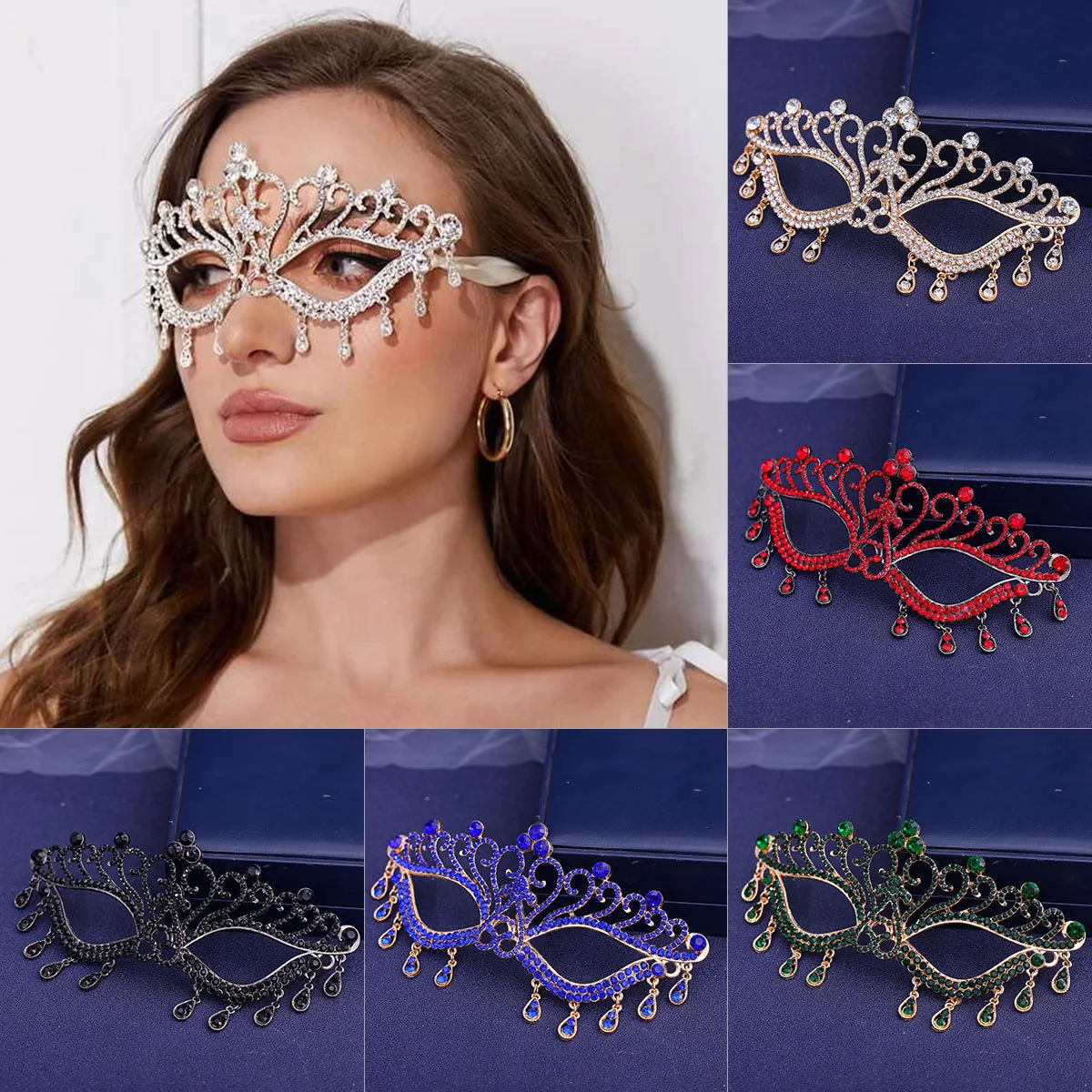 Luxury Elegant Alloy With Rhinestones Half Face Butterfly Mask Bridal Wedding Party Masquerade Mask For Women Girls
