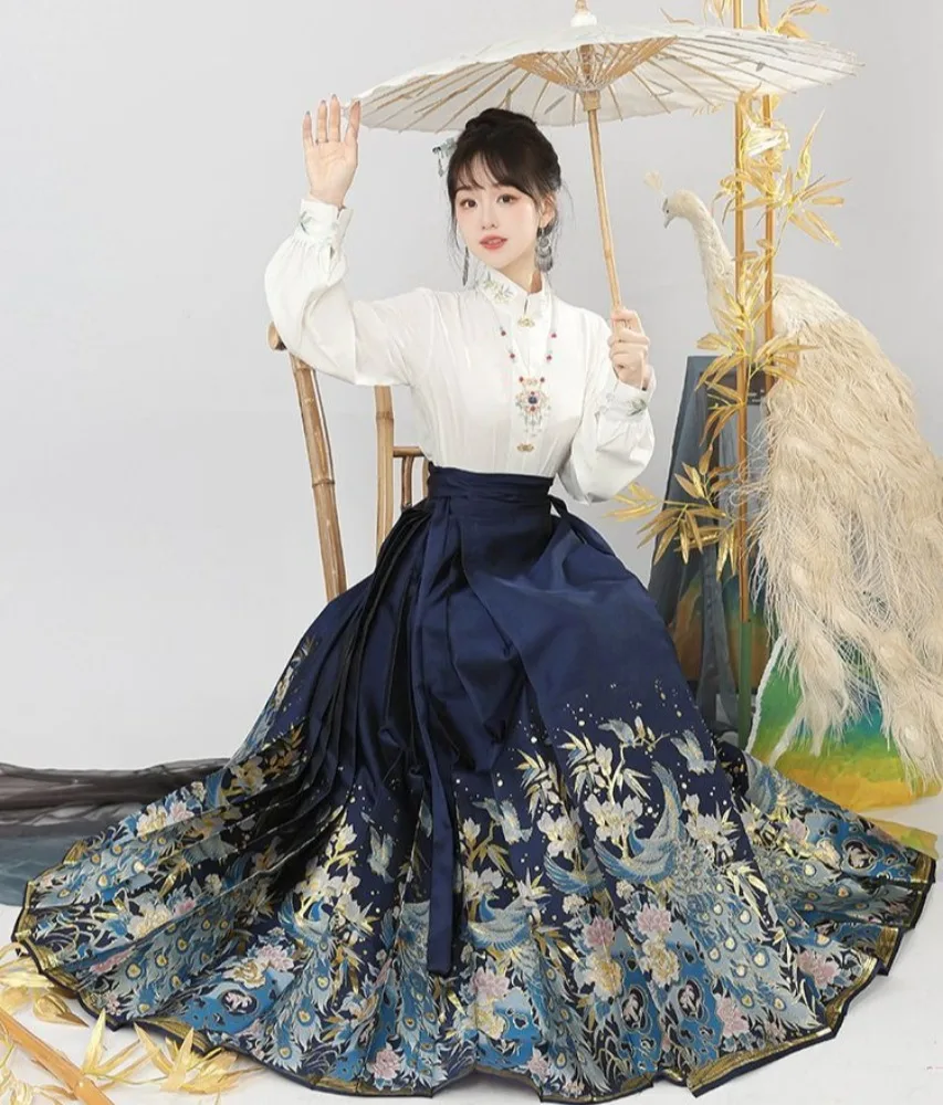 

Современный комплект Ханьфу в стиле династии Мин - Жаккардовая юбка и топ с цветочным узором, новинка 2026 года, женский наряд в китайском стиле