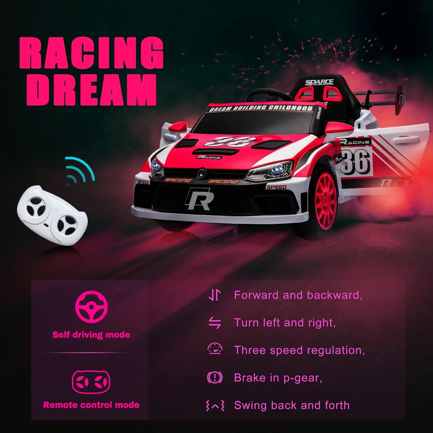 Voiture pour enfants avec télécommande Parent, véhicules électriques alimentés par batterie 12V pour enfants âgés de 3 à 8 ans, moteur puissant, Sport à 3 vitesses