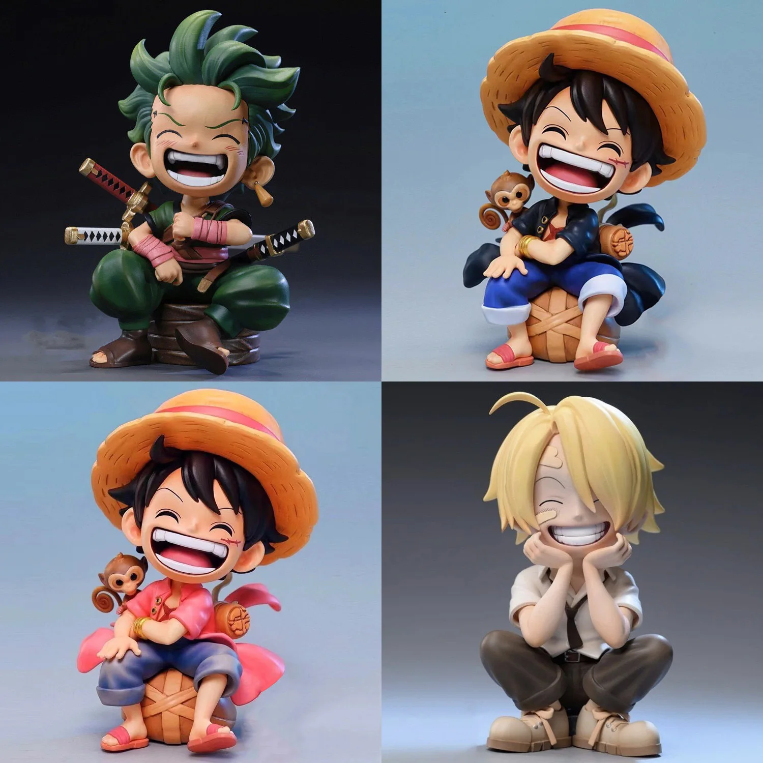 

One Piece anime - Seated versions of Luffy, Sanji, Ace, and Brook - figurine models as gifts