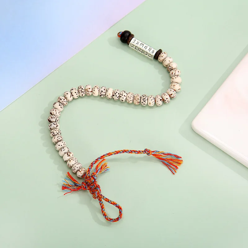 Tibetan Buddhism Six Words Mantra Beaded Bracelet Handmade Thread Rope Knot Amulet Prayer Wooden Beads Bracelets Men Women Gift view 3
