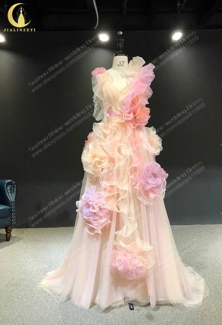 2627 Real Customized Marchsea V Organza Pink Floor Length вечерние платья vestido evening dresses فساتين السهرة  Prom Dresses