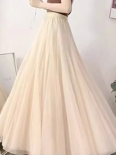 

Женская многослойная юбка-сетка с декоративными элементами Ele Tee-Layer, весенняя, с высокой талией, А-силуэт, миди, в пол, с вставками, от Twet