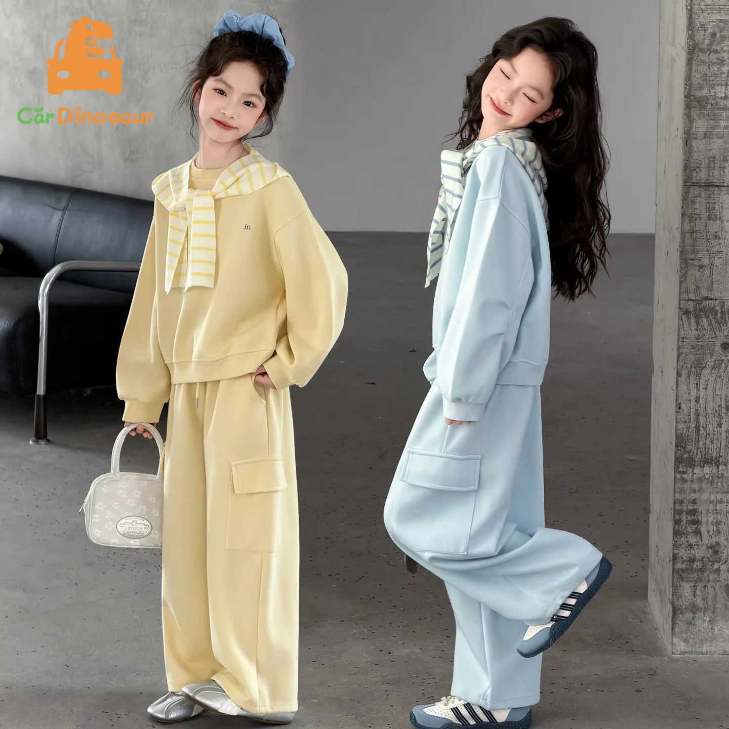 

Комплект для девочек-подростков: весенне-осенний, новый, модный, повседневный, детский, в полоску, с капюшоном, топ + брюки, 2 предмета