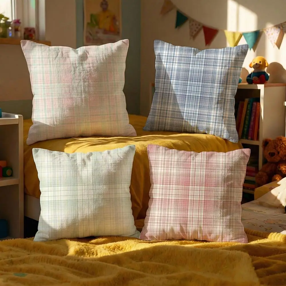 Fine herringbone pattern Cushion Cover Set of 4 Decorative Short Plush Pillow Covers for Sofa, Soft  Cushion Case 50x50 cm