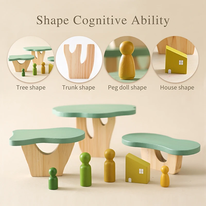 Forest Building Blocks Wooden Montessori Toys Creative 3D Puzzle Scene Placement Game Baby Balance Toy Room Decoration Baby Gift