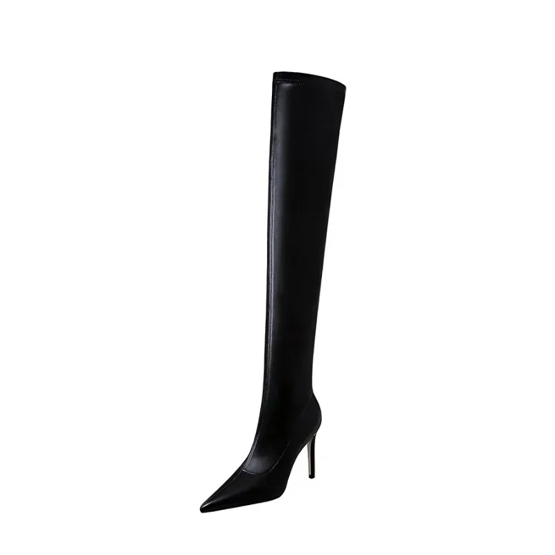 Autumn Winter Ladies Over The Knee Women Boots  Sewing PU High Heels 9.5CM Thin Heels High Quality Woman Long Boots Size 34-43