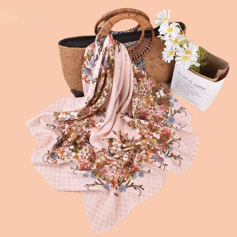 Luxury Flower Print Square Scarf Female Simulated Silk Thin Neck Scarf Fashion Sunscreen Headscarf For Women 90x90cm Bag Scarves