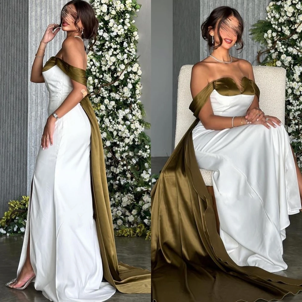 Exquisite High Quality	Off-the-shoulder A-line Floor Length Prom Dresses Formal Ocassion Gown Satin vestidos de ocasião formal