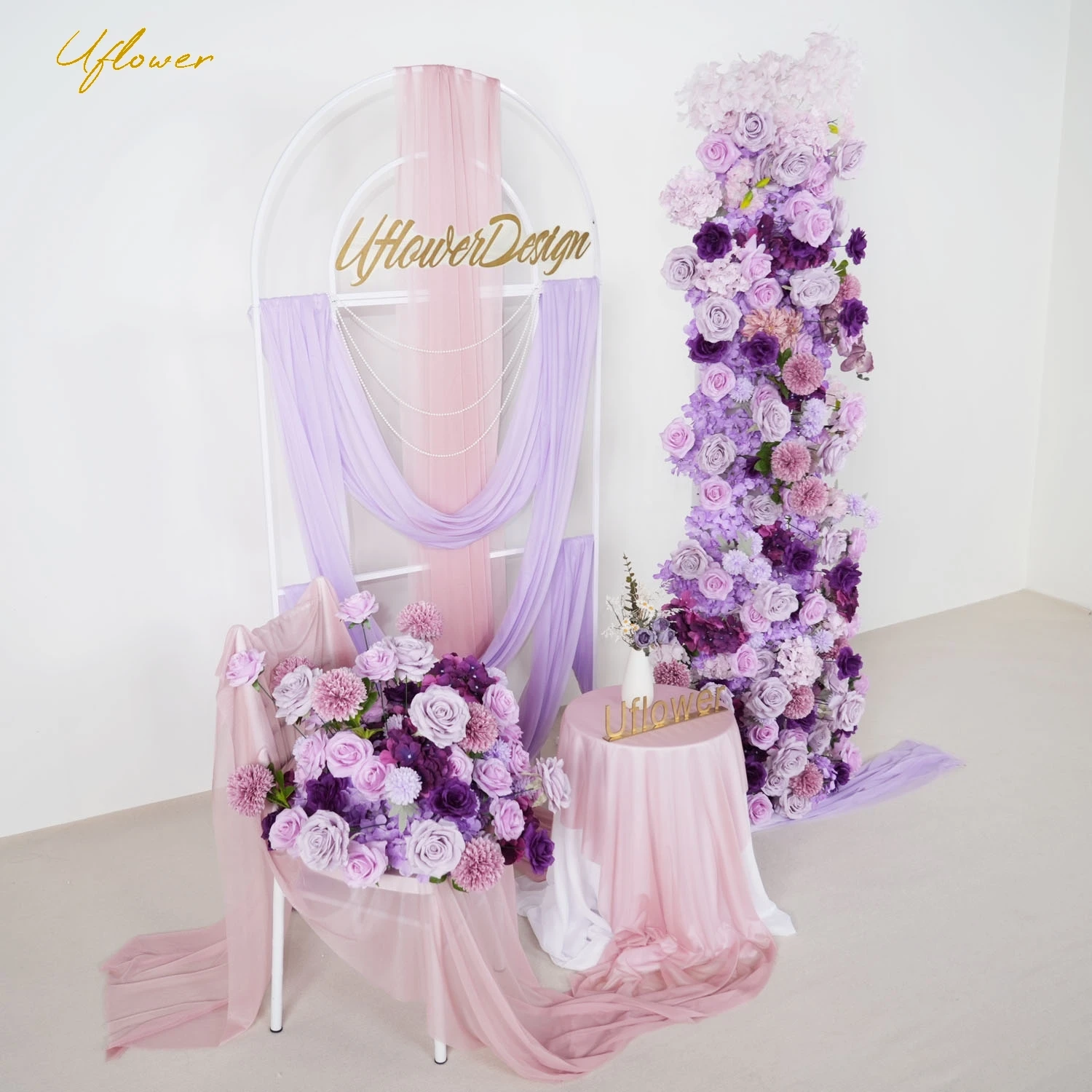 

Luxury 5D Purple Rose Wedding Arch KT Board Decor Floral Arrangement Floor Flower Row Window Display Event Party Props Decor