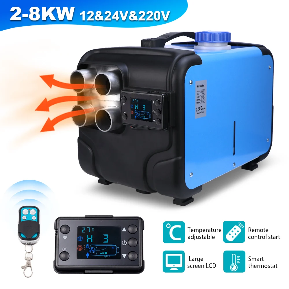 

2-8KW Car Heater 12V/ 24V/ 220V 3in1 Horizontal 1/4 Hole Air Diesel Heater For Bus Auto Boats Trucks Air Diesel Parking Heater