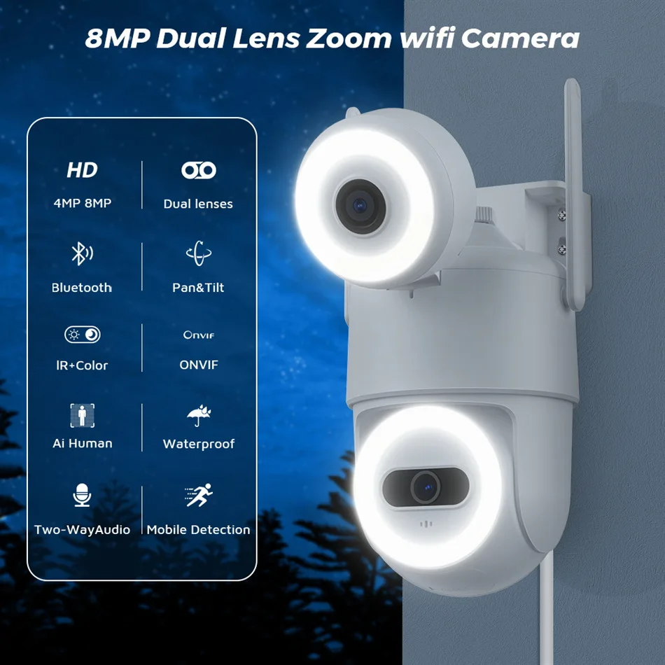 

6MP 1296P iCsee APP Dual PTZ Lens Full Color Wireless IP Dome Camera AI Humanoid Detection Home Security CCTV Baby Monitor