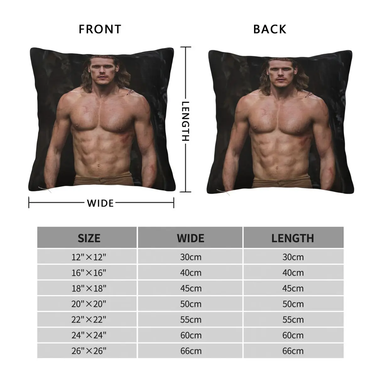 Sam Heughan Shirtless Sexy Square Pillowcase Polyester Linen Velvet Creative Zip Decor Room Cushion Cover