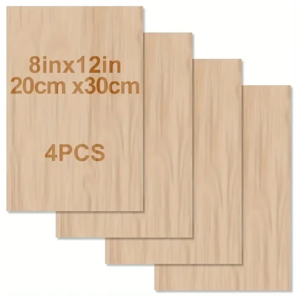 4pcs New 2mm Thick Plywood Sheets Wood Sheets for Painting Crafts with Smooth Surfaces Squares Wood Boards for Handmade Crafts