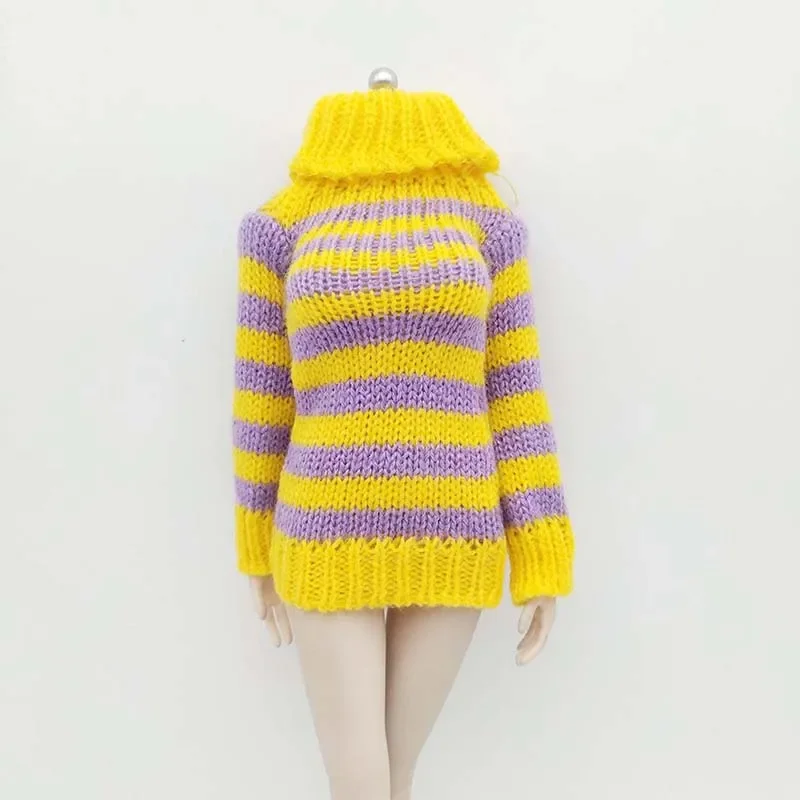 Gelber Streifen-Pullover-Rock im Maßstab 1:6, langärmeliges Kleid, Modell für 12-Zoll-Action-Figuren-Spielzeugsammlungen