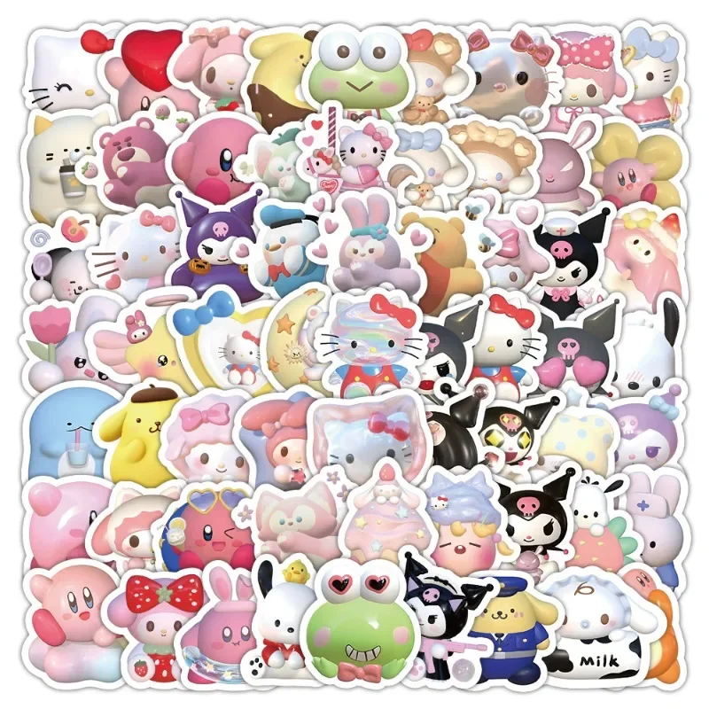 10/30/50/100PCS Sanrio 3D Kawaii Anime Cute Kuromi My Melody Hello Kitty Cup Waterproof Pocket Sticker Holiday Reward Gift