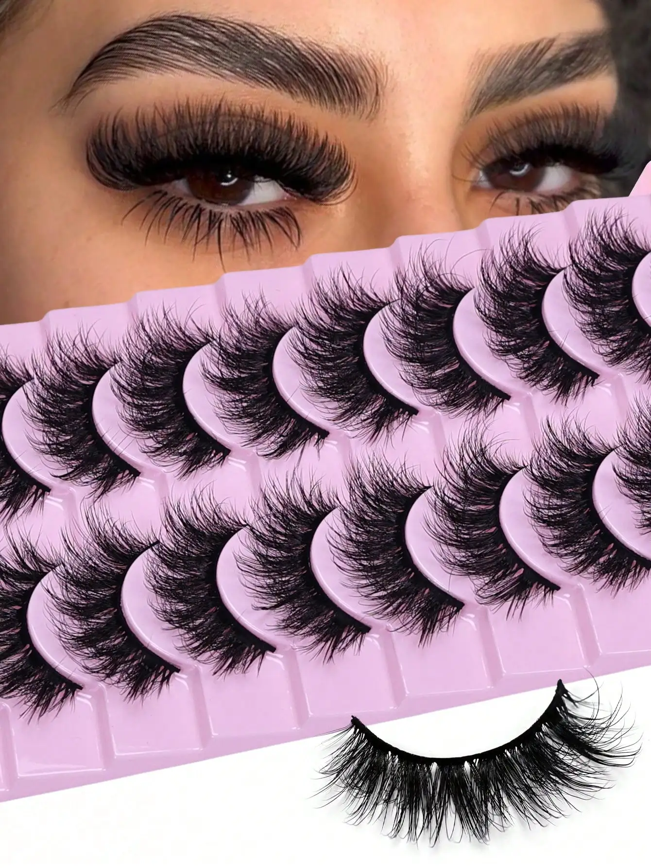 Natürliche Wispy D-Curl Wimpern 10 Paar Flauschige Russische Streifenwimpern Mink-Stil Volumen – Detail 5