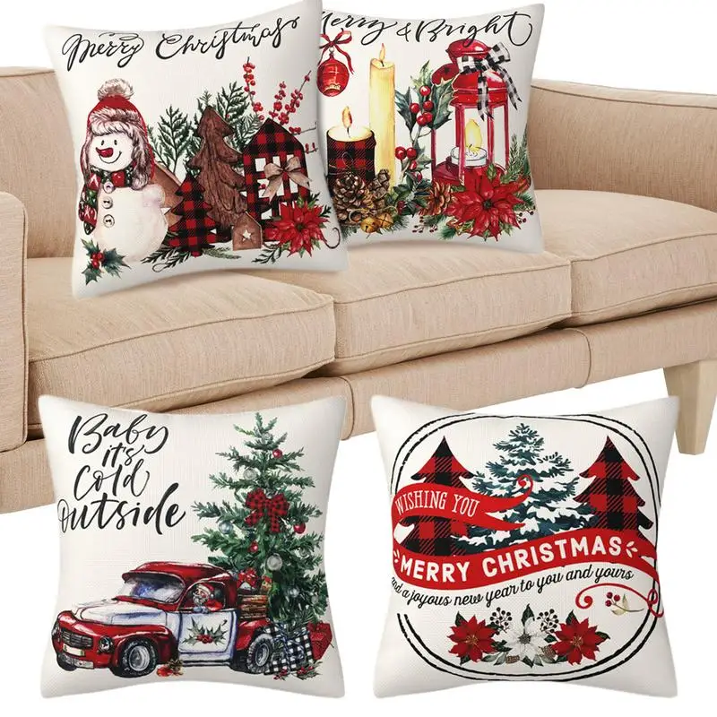 

Throw Pillow Cases For Christmas Set Of 4 Soft Cushion Pillow Case With Zipper Festive Atmosphere Supplies For Chairs Sofa Car